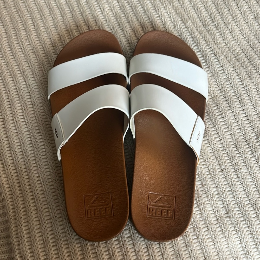 Reef white slide on sandals size 8